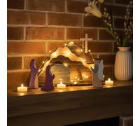 Empty Tomb Easter Scene and Cross Decoration,Wooden Easter Resurrection Scene Cross Jesus Tomb Tray Set,Jesus Nativity SceneDecor,Religious Home Office Tabletop Decor,Ideal Christian Gifts