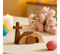 Empty Tomb Easter Scene and Cross, Wooden Easter Resurrection Scene Decorations, Christian Jesus Tomb Scenes Cross Tray Set, Handcrafted Religious Easters Tombs Display Set, for Home Decor