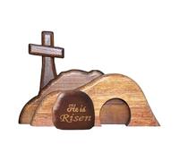 Empty Tomb Easter Scene And Decorations He Is Resurrection Decor Wooden Easter Tray Resurrection Scene Set For Home Table Decor Gifts Brass Knot Sculpture (Khaki, One Size)