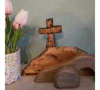 Empty Tomb Easter Scene for Christian Decoration, 2026New Wooden Easter Resurrection Scene Cross Jeus Tomb Tray Set, Nativity Jeus Set for Office Tabletop Tray Christian Gifts (Brown A 1set)