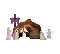 Empty Tomb Easter Scene, Jesus Cross Puzzle Statue Set Nativity Scene Decor, He Is Risen Christian Decor, Religious Jesus Tomb Nativity Set for Tiered Tray, Office, Church Gifts (1Se)