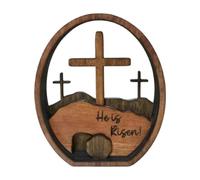 Empty Tomb Easter Scene - Jesus Nativity Set, Wooden Cross Sign | Religious Resurrection Table Ornament, Christian Spiritual Faith Desktop Display For Holiday Home Decor