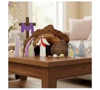 Empty Tomb Easter Scene - Wooden Resurrection Scene with Cross | He Is Risen Christian Decor for Home Tabletop | Religious Jesus Tomb Nativity Set for Tiered Tray, Office, Church Gifts