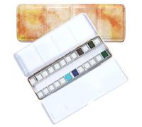 Empty Watercolour Tin Paint Case with 24 Pcs Half Pans, Portable Color Palette - Adult Student Artist (Iridescent Yellow)