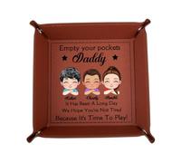 Empty Your Pockets Daddy Personalized Fathers Day Storage Tray Custom Names Portrait We Hope You're Not Tired Because It's Time to Play PU Leather Storage Tray Gifts for Dad Papa Birthday Xmas