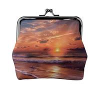 EMPYRI Beach Sunrise Printed Leather Kiss-Lock Wallet For Women - Compact And Secure Coin Purse
