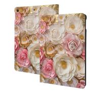 EMPYRI Beautiful White Gold Flowers Printed Tablet Case for Ipad 7th Generation 10.2"", Pu Leather Non-Slip Tablet Cases Shockproof Stand Cover with Auto Sleep/Wake Cover