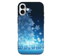 EMPYRI Blue Christmas Snowflake Printed Phone Case for iPhone 16 Plus, Ultra Slim Scratch-Resistant Shockproof Black TPU Phone Case Cover with Wireless Charging, Anti-Yellowing