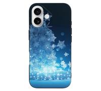EMPYRI Blue Christmas Snowflake Printed Phone Case for iPhone 16, Ultra Slim Scratch-Resistant Shockproof Black TPU Phone Case Cover with Wireless Charging, Anti-Yellowing