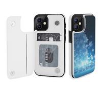 EMPYRI Blue Christmas Snowflake Printed Wallet Case for iPhone 12 Mini - Flip Leather Wallet Phone Cases Cover with Card Slots