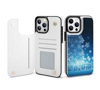 EMPYRI Blue Christmas Snowflake Printed Wallet Case for iPhone 13 Pro Max - Flip Leather Wallet Phone Cases Cover with Card Slots