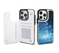 EMPYRI Blue Christmas Snowflake Printed Wallet Case for iPhone 14 Pro - Flip Leather Wallet Phone Cases Cover with Card Slots