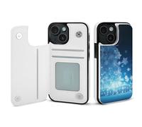 EMPYRI Blue Christmas Snowflake Printed Wallet Case for iPhone 15 - Flip Leather Wallet Phone Cases Cover with Card Slots