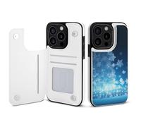 EMPYRI Blue Christmas Snowflake Printed Wallet Case for iPhone 15 Pro - Flip Leather Wallet Phone Cases Cover with Card Slots