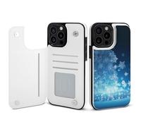 EMPYRI Blue Christmas Snowflake Printed Wallet Case for iPhone 15 Pro Max - Flip Leather Wallet Phone Cases Cover with Card Slots