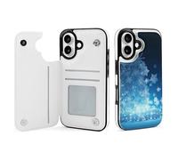 EMPYRI Blue Christmas Snowflake Printed Wallet Case for iPhone 16 - Flip Leather Wallet Phone Cases Cover with Card Slots