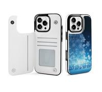 EMPYRI Blue Christmas Snowflake Printed Wallet Case for iPhone 16 Pro Max - Flip Leather Wallet Phone Cases Cover with Card Slots