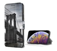 EMPYRI Brooklyn Bridge Printed Wallet Cases for iPhone 7/8/Se2/Se3 with Card Holder - Flip Leather Wallet Phone Case Cover with Card Slots and Wrist Strap Black