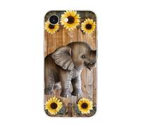 EMPYRI Clear Phone Case for iPhone 16 E, Sunflower Elephant Wooden Floor Printed Shockproof TPU Phone Cases Cover with Wireless Charging, Scratch-Resistant, Anti-Yellowing