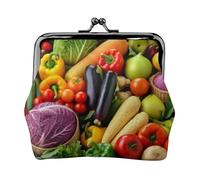 EMPYRI Colorful Fruits And Vegetables Printed Leather Kiss-Lock Wallet For Women - Compact And Secure Coin Purse