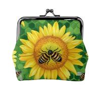EMPYRI Cute Bee & Sunflowers Printed Leather Kiss-Lock Wallet For Women - Compact And Secure Coin Purse