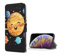 EMPYRI Cute Planet Printed Wallet Cases for iPhone 7/8/Se2/Se3 with Card Holder - Flip Leather Wallet Phone Case Cover with Card Slots and Wrist Strap Black