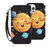 EMPYRI Cute Planet Wallet Cases for iPhone 12 Pro with Card Holder - Flip Leather Phone Wallet Case Cover with Card Slots and Wrist Strap,6.1 Inch