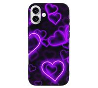 EMPYRI Fashional Purple Hearts Printed Phone Case for iPhone 16 Plus, Ultra Slim Scratch-Resistant Shockproof Black TPU Phone Case Cover with Wireless Charging, Anti-Yellowing