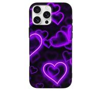 EMPYRI Fashional Purple Hearts Printed Phone Case for iPhone 16 Pro Max, Ultra Slim Scratch-Resistant Shockproof Black TPU Phone Case Cover with Wireless Charging, Anti-Yellowing