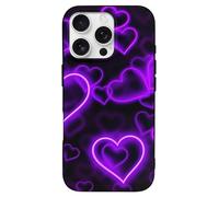 EMPYRI Fashional Purple Hearts Printed Phone Case for iPhone 16 Pro, Ultra Slim Scratch-Resistant Shockproof Black TPU Phone Case Cover with Wireless Charging, Anti-Yellowing