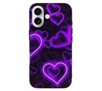EMPYRI Fashional Purple Hearts Printed Phone Case for iPhone 16, Ultra Slim Scratch-Resistant Shockproof Black TPU Phone Case Cover with Wireless Charging, Anti-Yellowing