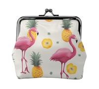 EMPYRI Flamingo And Pineapple Printed Leather Kiss-Lock Wallet For Women - Compact And Secure Coin Purse
