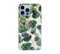 EMPYRI Green Eucalyptus Leaves Printed Magnetic Case for iPhone 13 Pro Max Case Frosted Shockproof Clear Phone Case Cover 6.7 Inch,High-Speed Charging,Acrylic Back,Not Yellowing