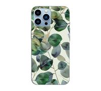 EMPYRI Green Eucalyptus Leaves Printed Magnetic Case for iPhone 13 Pro Max Case Frosted Shockproof Clear Phone Case Cover 6.7 Inch,High-Speed Charging,Acrylic Back,Not Yellowing