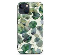 EMPYRI Green Eucalyptus Leaves Printed Phone Case for iPhone 13 Mini, Ultra Slim Scratch-Resistant Shockproof Black TPU Phone Case Cover with Wireless Charging, Anti-Yellowing