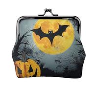 EMPYRI Halloween Moon Bat Pumpkin Printed Leather Kiss-Lock Wallet For Women - Compact And Secure Coin Purse