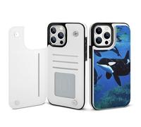EMPYRI Killer Whales Swim Along Printed Wallet Case for iPhone 14 Pro Max - Flip Leather Wallet Phone Cases Cover with Card Slots