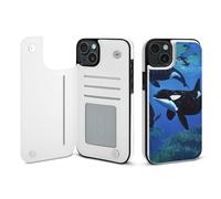 EMPYRI Killer Whales Swim Along Printed Wallet Case for iPhone 15 Plus - Flip Leather Wallet Phone Cases Cover with Card Slots