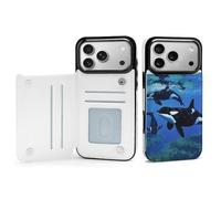 EMPYRI Killer Whales Swim Along Printed Wallet Case for iPhone 17 Pro Max - Flip Leather Wallet Phone Cases Cover with Card Slots