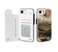 EMPYRI Old Viking Boat Printed Wallet Case for iPhone 16 SE4 - Flip Leather Wallet Phone Cases Cover with Card Slots