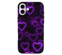EMPYRI Purple Hearts Printed Phone Case for iPhone 16 Plus, Ultra Slim Scratch-Resistant Shockproof Black TPU Phone Case Cover with Wireless Charging, Anti-Yellowing