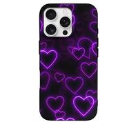 EMPYRI Purple Hearts Printed Phone Case for iPhone 16 Pro, Ultra Slim Scratch-Resistant Shockproof Black TPU Phone Case Cover with Wireless Charging, Anti-Yellowing