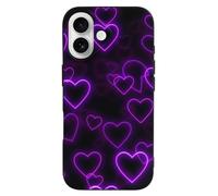 EMPYRI Purple Hearts Printed Phone Case for iPhone 16, Ultra Slim Scratch-Resistant Shockproof Black TPU Phone Case Cover with Wireless Charging, Anti-Yellowing
