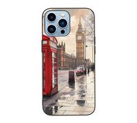 EMPYRI Red Phone Booth London Street Printed Case for iPhone 13 Pro Max Cases, Tempered Glass Shockproof Phone Case Cover for iPhone 13 Pro Max 6.7 Inch, Not Yellowing