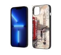 EMPYRI Red Phone Booth London Street Printed Case for iPhone 14 Cases 6.1 Inch - Tempered Glass Shockproof Protective Phone Case Cover for iPhone 14,Not Yellowing