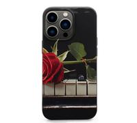 EMPYRI Red Rose on Piano Printed Phone Case for iPhone 13 Pro, Ultra Slim Scratch-Resistant Shockproof Black TPU Phone Case Cover with Wireless Charging, Anti-Yellowing