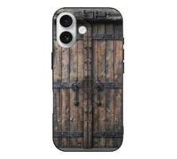 EMPYRI Rustic Stall Wooden Door Printed Phone Case for iPhone 17, Ultra Slim Scratch-Resistant Shockproof Black TPU Phone Case Cover with Wireless Charging, Anti-Yellowing