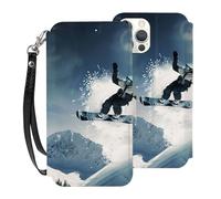 EMPYRI Snowboarding Wallet Cases for iPhone 12 with Card Holder - Flip Leather Phone Wallet Case Cover with Card Slots and Wrist Strap,6.1 Inch