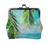 EMPYRI Tropical Beach Plant Theme Printed Leather Kiss-Lock Wallet For Women - Compact And Secure Coin Purse