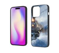 EMPYRI Winter Christmas Snow Night Railway Train Printed Case for iPhone 14 Pro Cases 6.1 Inch - Tempered Glass Shockproof Protective Phone Case Cover for iPhone 14 Pro,Not Yellowing